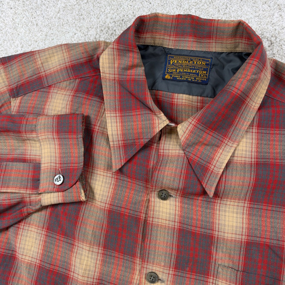 Pendleton Button Shirt Mens XL Red Plaid Sir Pendleton Virgin Wool USA